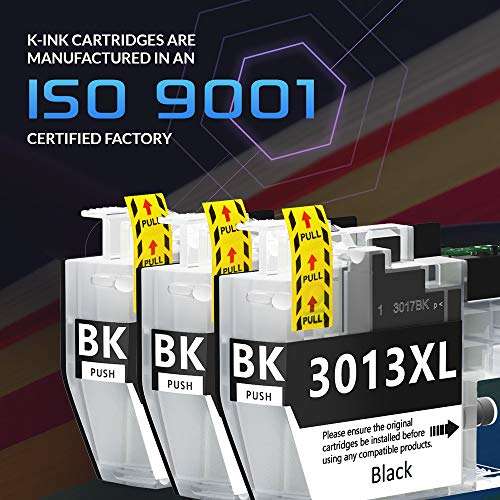 K-Ink Compatible Ink Cartridge Replacement for Brother LC-3013 LC3013 LC-3013BK LC3013BK for MFC-J487DW MFC-J491DW MFC-J497DW MFC-J690DW MFC-J895DW Inkjet Printers (3 Black) 4