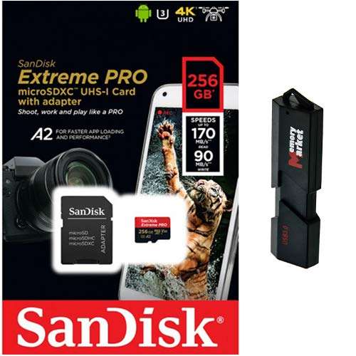 SanDisk Extreme Pro 256GB MicroSD XC Class 10 UHS-I Mobile Memory Card for Samsung Galaxy S8 S9 S10 Plus + S10e USB 3.0 MemoryMarket Dual Slot MicroSD & SD Memory Card Reader 1