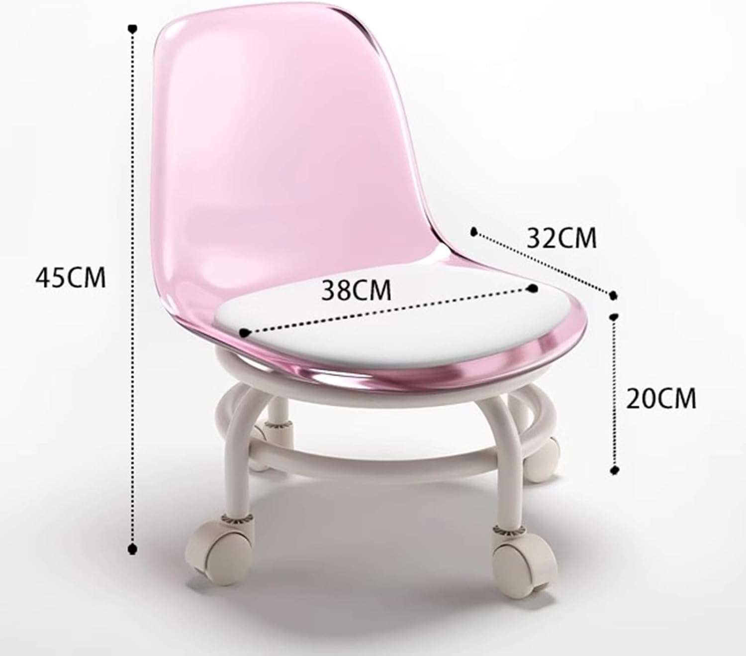 Modern Style Chair Roller Seat PU Leather Low Rolling Stool Swivel Small Stool with Universal Caster Wheels for Home Office Garage Shop Fitness Sport Mini Height Adjustable Stool Kids Chair (Pink) 4