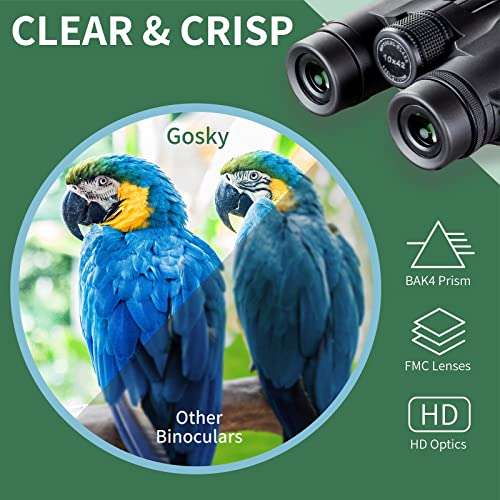Gosky 10x42 Roof Prism Binoculars for Adults, HD Professional Binoculars for Bird Watching Travel Stargazing Hunting Concerts Sports-BAK4 Prism FMC Lens-with Phone Mount Strap Carrying Bag 2