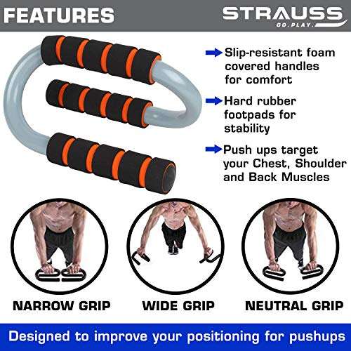 Strauss S Shape Push up Bar, Pair (Black/Orange) 4