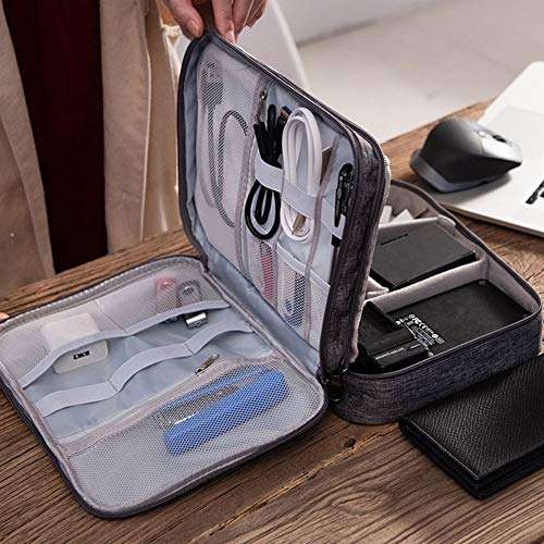 Electronic Organizer, Travel Electronics Accessories Organizer Bag- Cable Organizer Bag with 3 Removable Dividers, Padded Gadget Carrying Case for Cables, Portable Chargers, Electronics Adapters 2