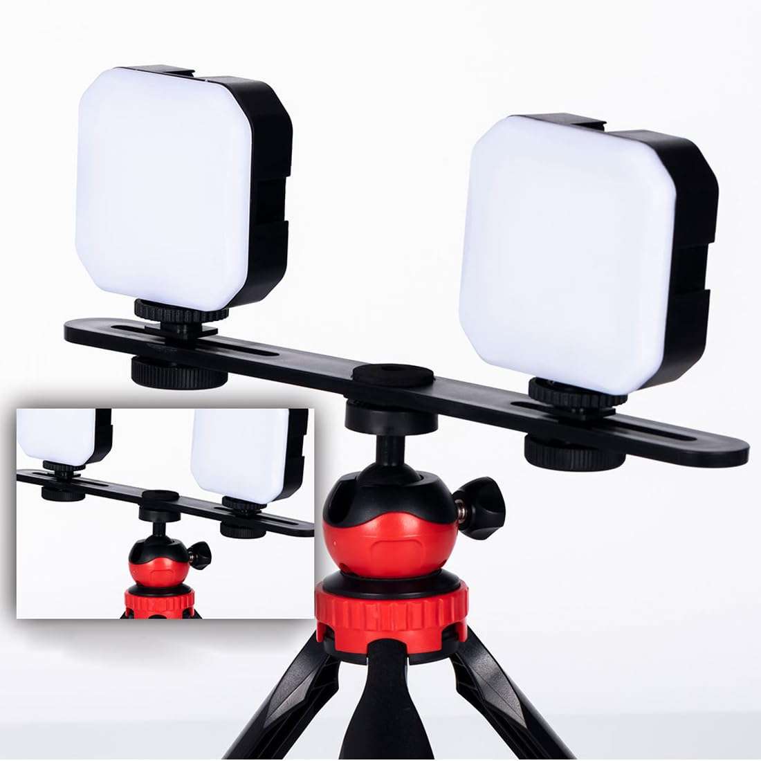 RecDec 2 Pack Dual Selfie Light Holder Tripod Mount Stand with 1/4 Screw Second Video Lights Extension Bar for Clip Fill Light Panel Camera Flash DSLR Double Brightness Phone Live Recording Vlogging 4