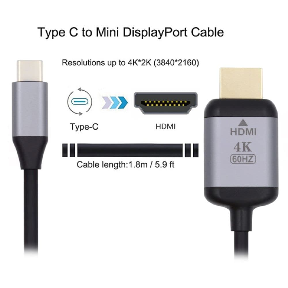 Cablecc USB-C USB 3.1 Type C Source to HDMI HDTV Displays Male 4K Monitor Cable for Laptop 1.8m 5