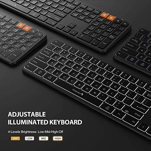 ProtoArc Backlit Wireless Keyboard, K100 2.4G Ultra Slim Wireless Illuminated Keyboard Full Size Silent Keyboard, Rechargeable, USB/Type C Connection, Natural Typing, Windows/Mac(Black) 2