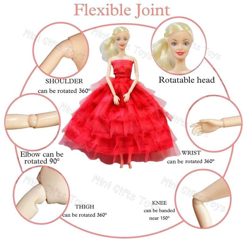 Mini Gifts - Doll Set for Girls, Full Foldable Doll with Red Frock, 4 Doll Dresses, 3 Pair Doll Socks and 1 Bag 4