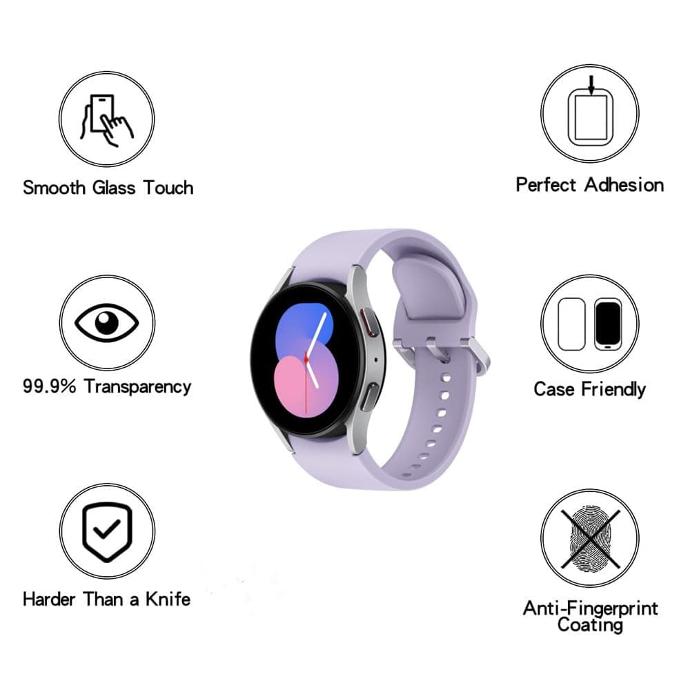 HYGAMOCC (2 Pack) Screen Protector for Samsung Galaxy Watch 5 40mm Tempered Glass，9H Hardness Anti Scratch，Bubble Free，Case Friendly Easy Installation 3