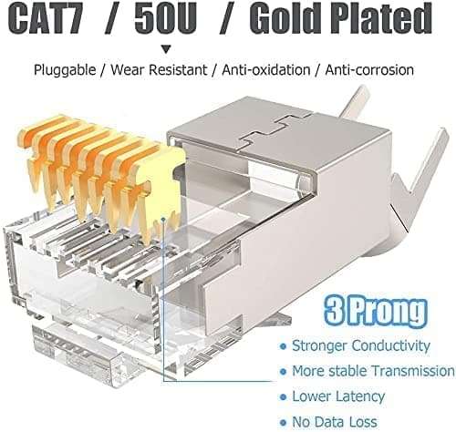 XIKKART Cat7 rj45 connector, (25 Pcs) RJ45 shielded connectors cat7, 8P8C FTP STP Network Plug Connector for CAT5E CAT6 CAT7 Stranded Cable (25 Pack) 6