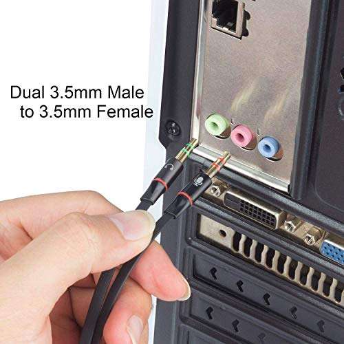 LUZWE? 3.5mm Female to 2 Dual Male Microphone Audio Stereo Jack Earphones Port for Gaming Speaker PC Adapter, 3.5mm Spiliter Mic Cable for Computer, Laptop, PC, CPU and More Devices 3