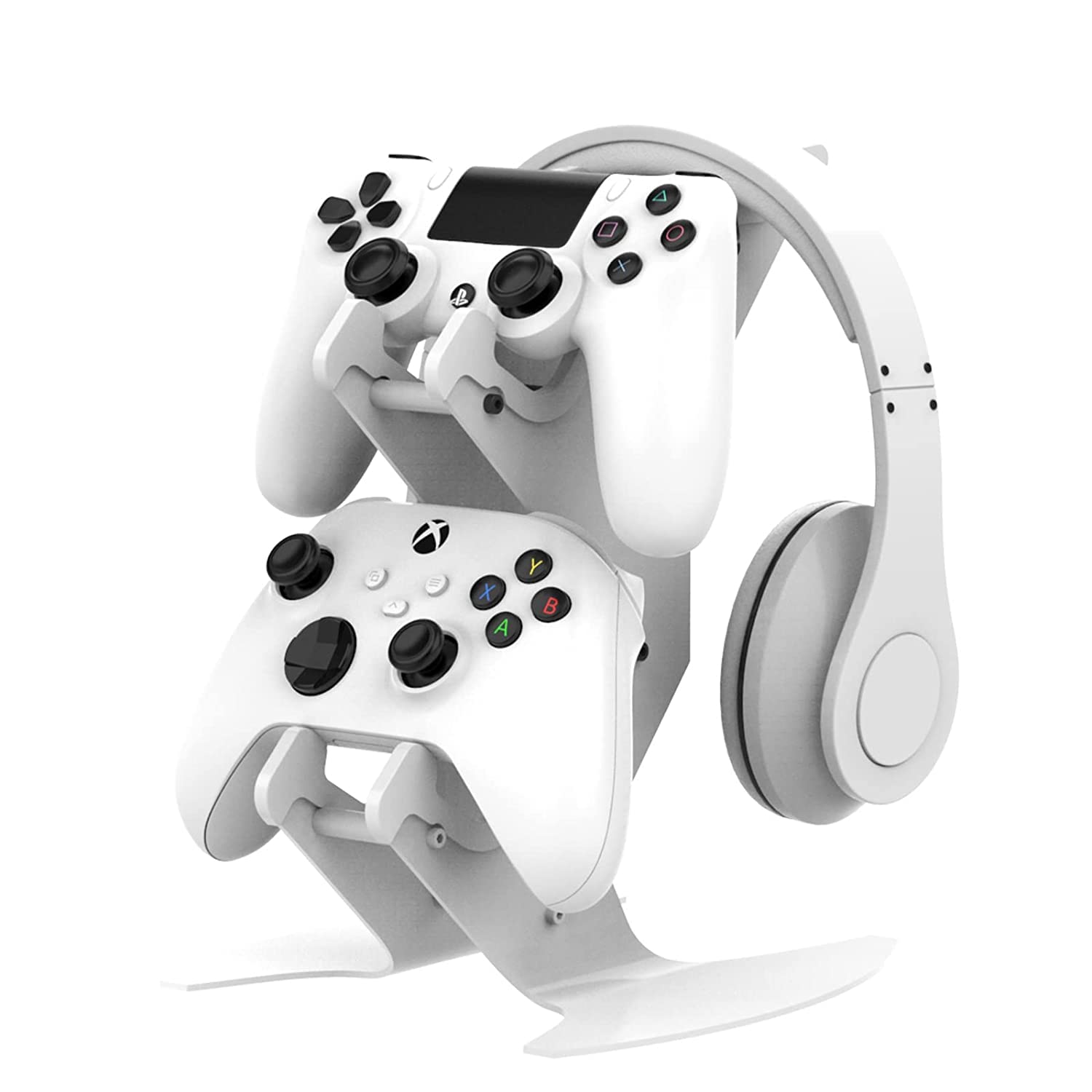 Controller Holder, Game Controller Headset Stand for Xbox Series X S/Xbox one / PS5 / PS4 / NS/PC/Headset, Aluminum Metal Headset Mount Universal Organizer for Video Game Accessories (White) 1