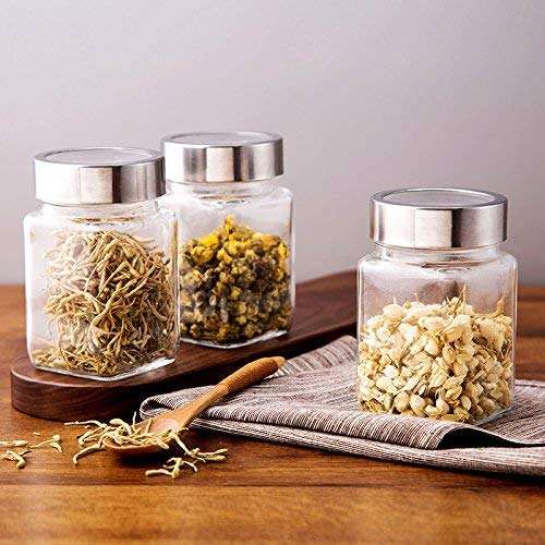 Sazoli Spice Jar Glass Jars and Container with silicone Buckle Lid for Kitchen 300 ml (3) 5
