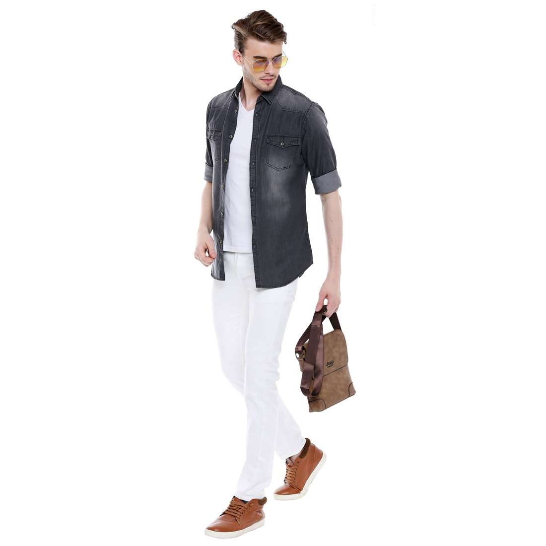 Dennis Lingo Men's Denim Grey Slim Fit Casual Shirt (C501_Grey_XL) 3