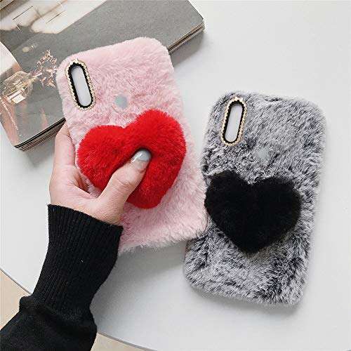 YHY Plush Heart Shaped Style Elegant Mobile Phone Case for Motorola Moto one Action TPU Silicone Anti Fall Warm Cover Dark Gray 4