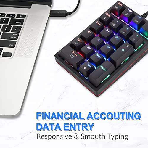 MOTOSPEED Macro Mechanical Numeric Keypad USB Wired 21 Keys Mini Numpad Portable Keypad RGB Backlight Gaming Keypad Extended Layout for Cashier(Fully Programmable Keys) 4
