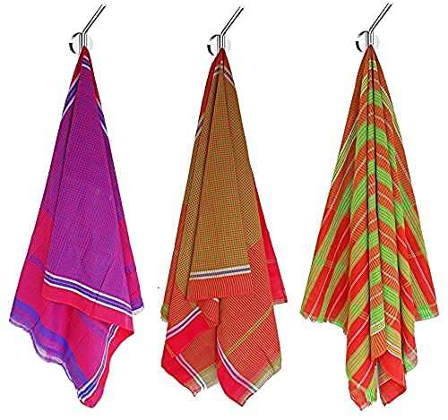 BENGAL ENTERPRISE Gamcha Cotton Bath Towel for Men & Women Large Size Stylish Soft Bengali Towels XXXL Combo Set of 3 3