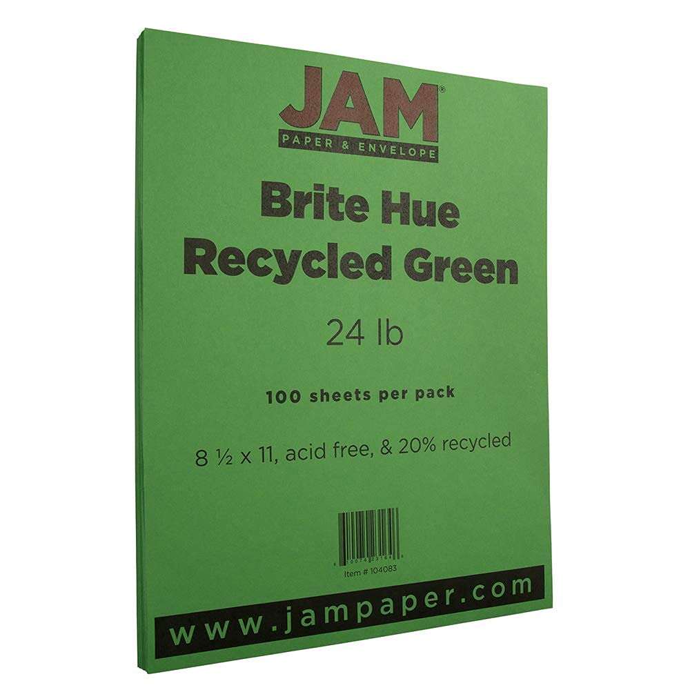 JAM PAPER Colored 24lb Paper - 90 gsm - 8.5 x 11 - Green Recycled - 50 Sheets/Pack 2