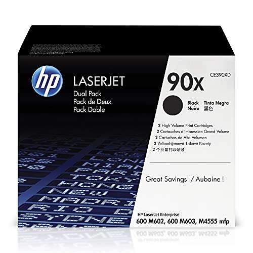 HP 90X Black High-yield Toner Cartridges (2-pack) | Works with HP LaserJet Enterprise 600 M602, M603 Series, HP LaserJet Enterprise M4555 MFP Series | CE390XD 1