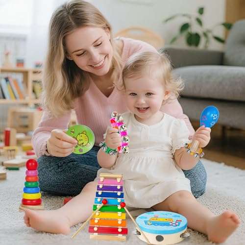 Childom Kids Musical Instruments for Toddlers,Baby Musical Toys for Toddlers,Preschool Educational Kids Gifts,Christmas Birthday Gifts for Boys Girls,Xylophone,Maracas,Wooden Instruments Toddler Toys 2