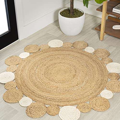 JONATHAN Y Ayana Two-Tone Jute Hippy Circle Natural/Cream 4' Round Indoor Area Rug, Cottage, Coastal, Easy-Cleaning for Living Room, Bedroom, Kitchen, Pet Friendly, Non-Shedding (RNF107A-4R) 3