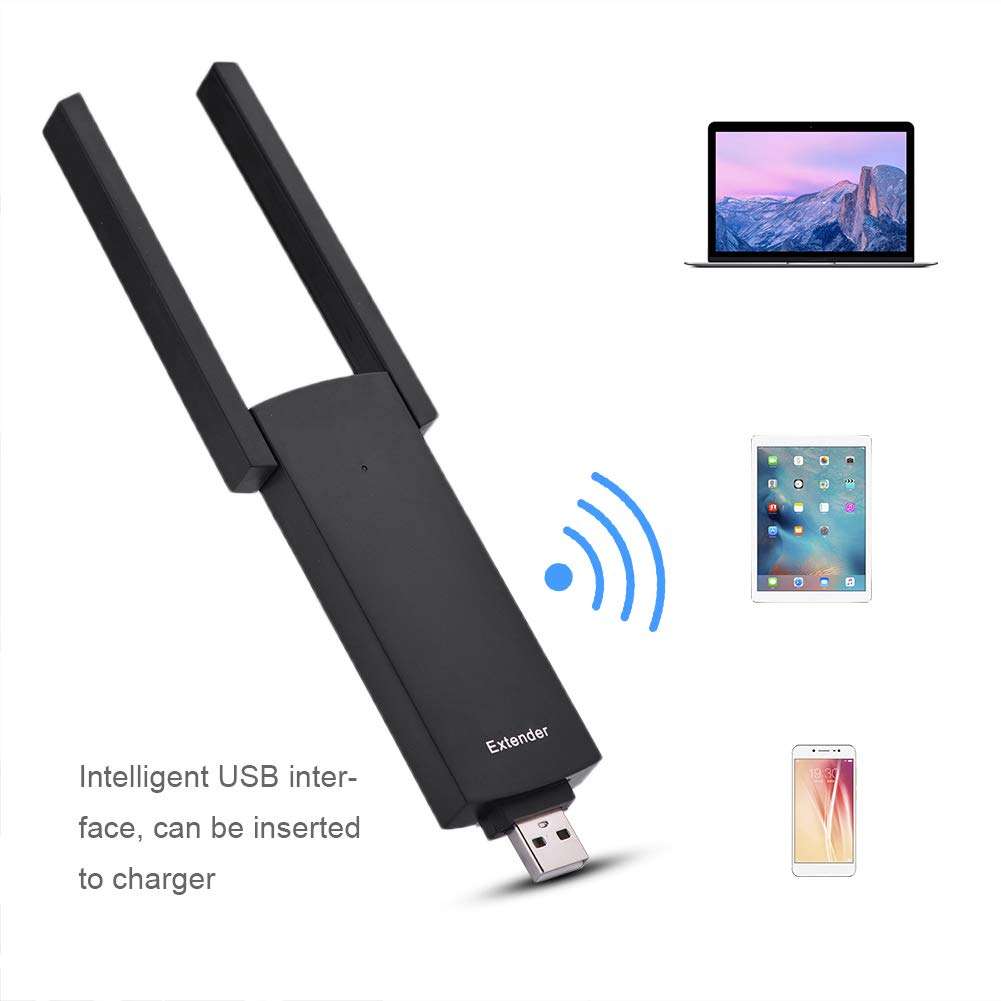 Universal Wireless Adapter , 300M Dual Antenna USB WiFi Signal Range Extender, Plug and Play 300M WiFi Repeater, for Smart Phones, Laptops, Tablets, Laptops 3