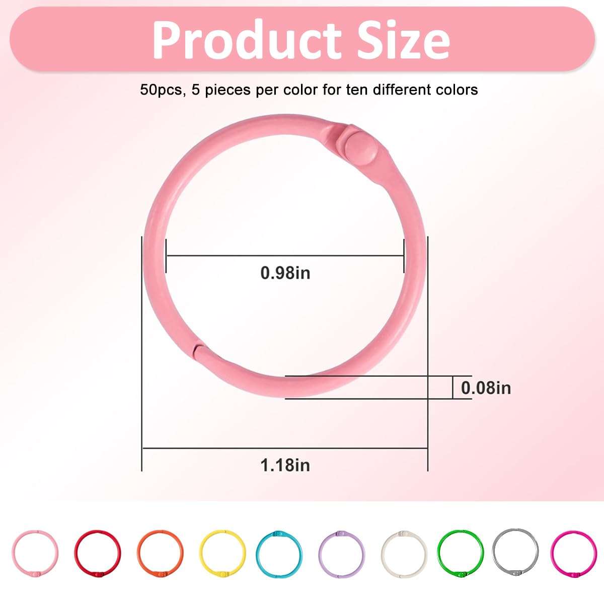 Climberty® 50PCS Metallic Loose Leaf Binder Rings, 1.18-Inch Diameter Colorful Book Rings, Metal Steel Paper Rings Keychain Key Rings Index Cards Notebook Rings for School Office, 10 Colors 3