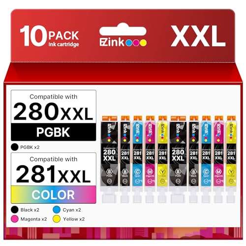 10 Pack 280 281 XXL Ink Cartridges Replacement for Canon 280 281 Ink cartridges PGI280XXL CLI281XXL Compatible with PIXMA TR8620a TS9521C TR7520 TR8620 TR8520 TR8600 TR7520 TS702a TS9520 TS6120 1