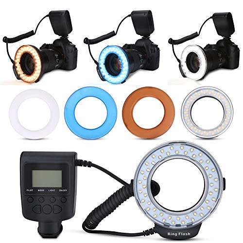 Oumij Ring Flash Light 7 Brightness Model Portable LED Ring Flash Battery Operated Fill Light with Color Filters Adapter Photography 1
