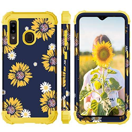 Fingic for Samsung A20 Case,Samsung Galaxy A20/A30/A50 Case Sunflower 3 in 1 Heavy Duty Hard PC Soft Silicone Rugged Bumper Full-Body Shockproof Protective Phone Case for Galaxy A50/A30/A20,6.4"Yellow 4