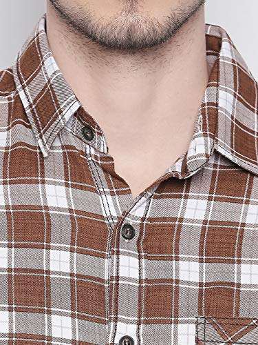 Mufti Men's Checkered Slim fit Casual Shirt (MFS-10577-K-WHITE-BROWN- White-Brown XXL) 5