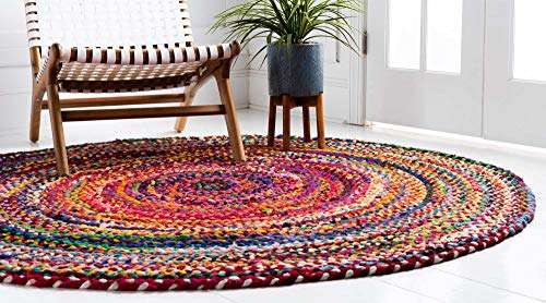 Unique Loom Braided Chindi Collection Area Rug - Layer (3' 3" Round, Multi/ Blue) 4