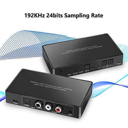 Digital to Analog Audio Converter with Remote, 192KHz/24bit Digital Coaxial Toslink to Analog L/R RCA 3.5mm Audio with Both Toslink Cable and Coaxial Cable 3