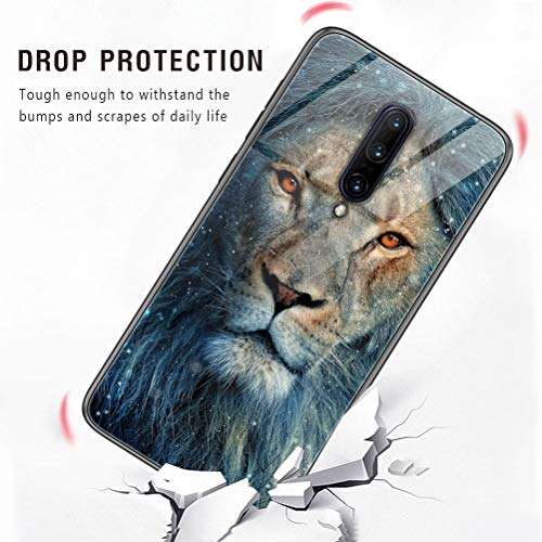 Eouine for OnePlus 8 Case, [Anti-Scratch] Shockproof Patterned Tempered Glass Back Cover Case with Soft Silicone Bumper for OnePlus 8 Smartphone (Lion) 5