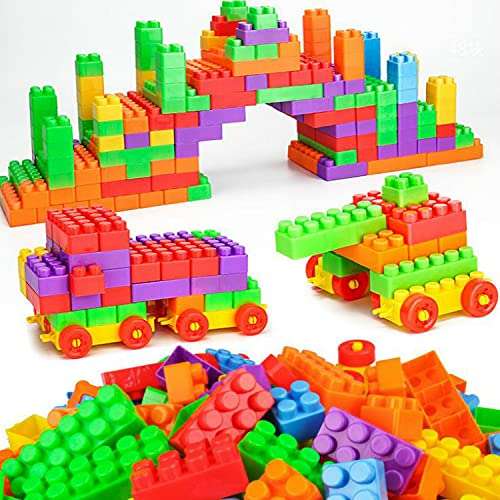 AEXONIZ TOYS Non-Toxic Big Size Building Blocks for Kids with Wheel, 200+ Pieces, Random Color( Building Block Toys for Kids ) Multicolor