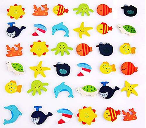 Grizzly Colored Wooden Cartoon or Nature Theme Fridge Magnets - Set of 40- Multi Color 1