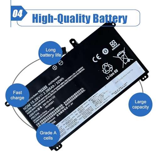 Dentsing 00UR891 01AV493 Laptop Battery Replace for Lenovo ThinkPad T570 T580 P51S P52S Series Notebook 00UR890 00UR892 SB10L84121 SB10L84122 SB10L84123 15.28v 32Wh 5