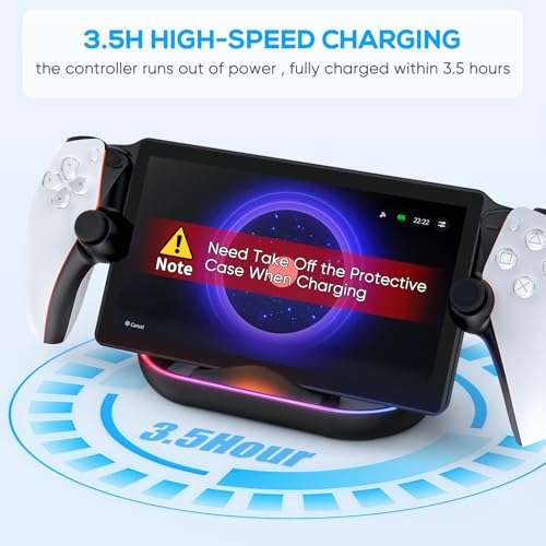 FASTSNAIL Charging Stand for PS Portal Remote Player, Portable Charge Dock Station with 14 RGB Light Modes and Type-C Cable, Charge Base Holder Accessories for PlayStation 5 Portal Console -Black 4