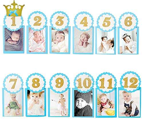 AMFIN® First Year Birthday Photo Banner / Monthly Photo Banner (12 Months) - Blue 1