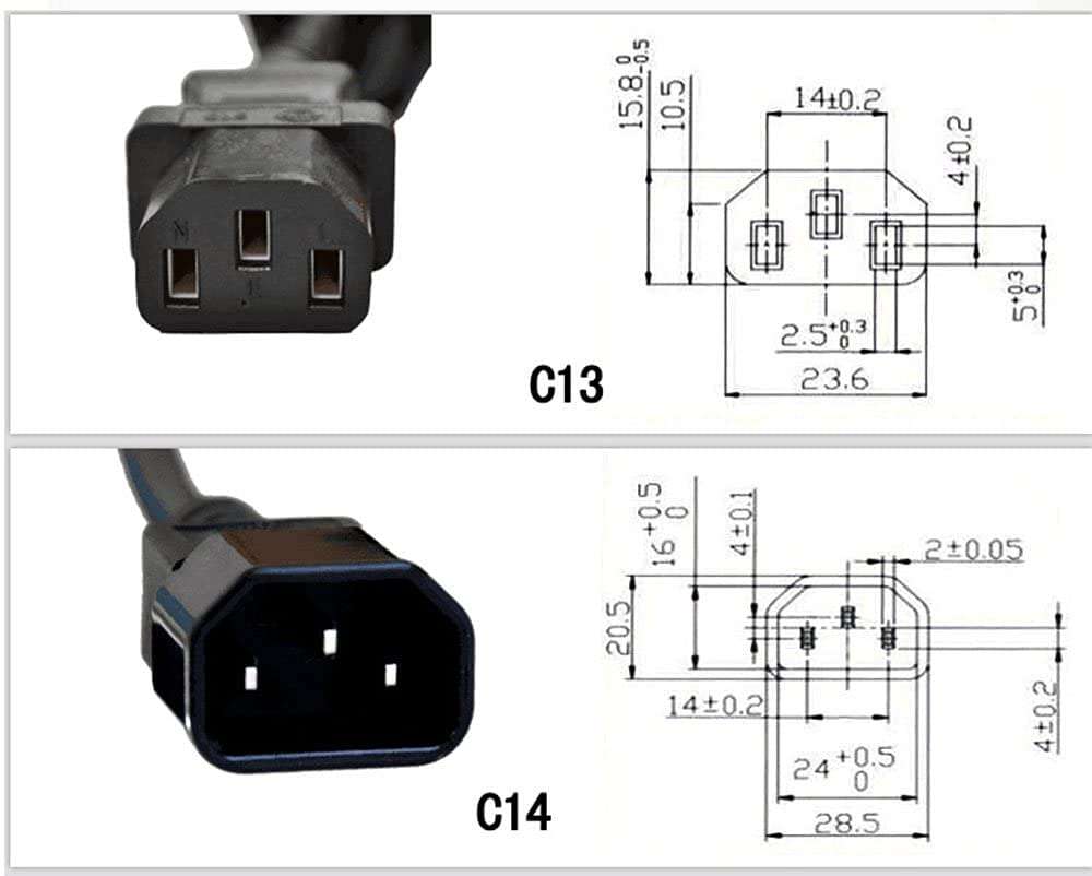 Longdex 2-Pack Standard Computer Power Extension Cord 18Awg 250V 10A IEC 320 C13 Female to C14 Male Power Cable 6 Feet 4