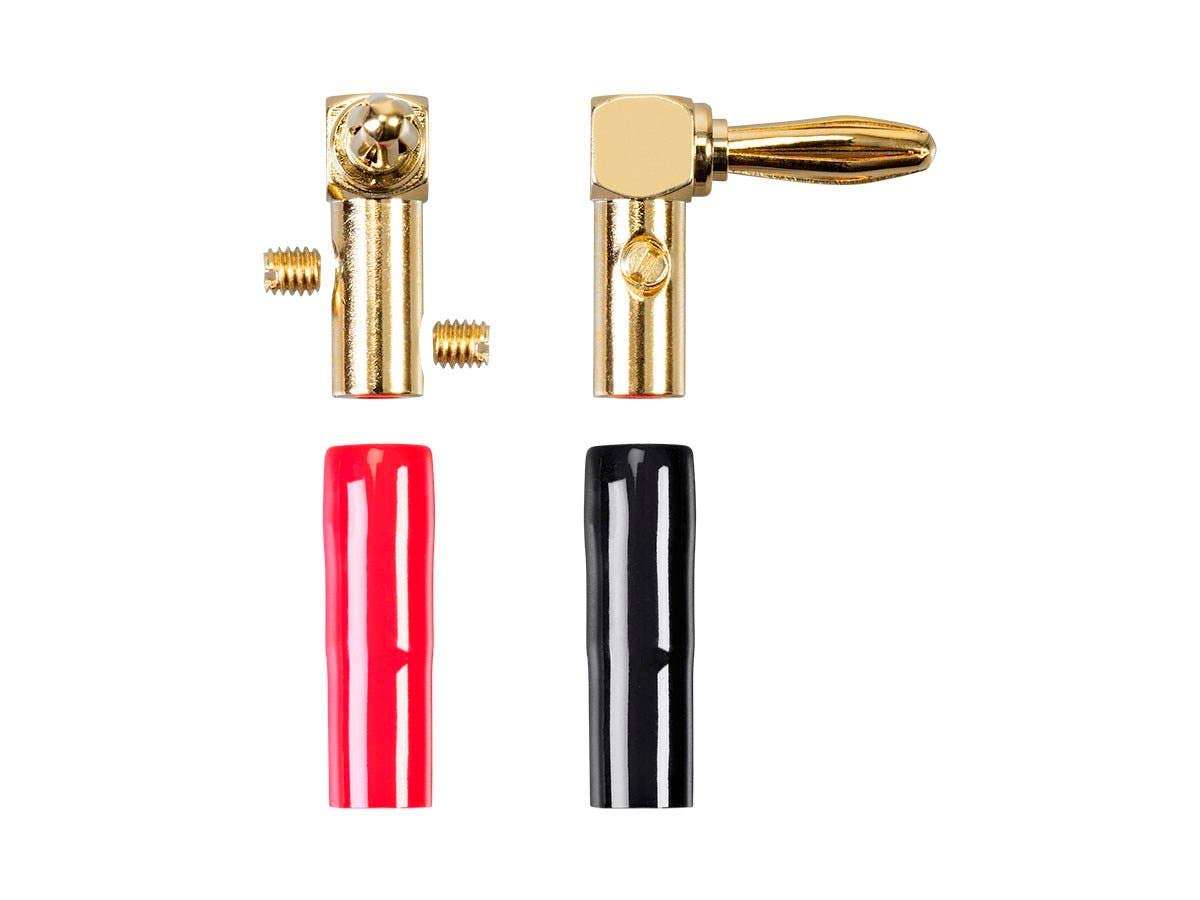Monoprice 1 Pair Right Angle 24k Gold Plated Banana Speaker Wire Cable Screw Plug Connectors Black/Red 6