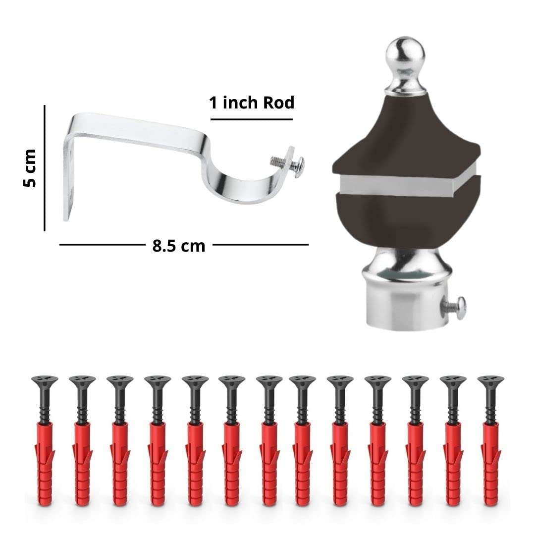 Rkoing ABS + Stainless Steel Curtain Bracket Parda Holder with Support 1 Inch Rod Pocket Finials Window Rod Support Fittings (Black, Pack 14) 6