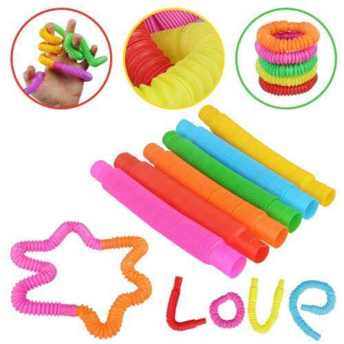 Pop Tube Toys, Pack of 12 Pop Tubes Sensory Toys Tubes Fidget Toys Great as Gift Fidget Tubes for Stress and Anxiety Relief, Learning Toys for Toddlers 6