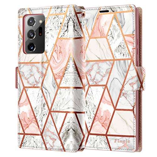 Fingic for Samsung Note 20 Ultra Case,Note 20 Ultras Wallet Case,Rose Gold Marble PU Leather Wallet Cases 2 ID & Credit Cards Slots Holder Side Pocket Kickstand Feature Flip Cover for Note 20 Ultra 2
