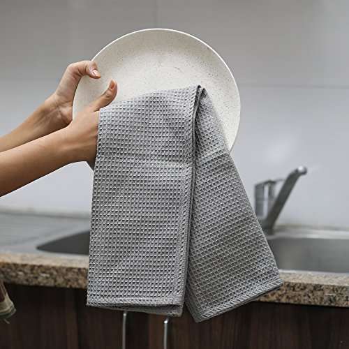 Amazon brand - Umi Classic Waffle Kitchen Dish Towels(15"x25",4-Pack, Grey) 2