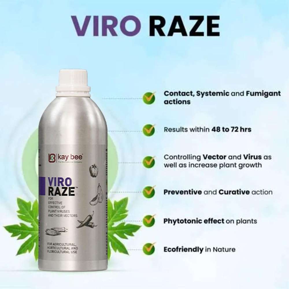 Kay Bee Viro Raze, A Botanical Bio Viricide To Control Viral Diseases in Chili, Tomato, Papaya & More, Boosts Resistance Growth & Yield, Organic Residue-Free, Healthy Plants Healthy You -1lit 6