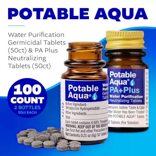 Potable Aqua Water Purification Tablets with PA Plus, Portable and Effective Solution for Camping, Hiking, Emergencies, Natural Disasters and International Travel, Two 50ct Bottles 2