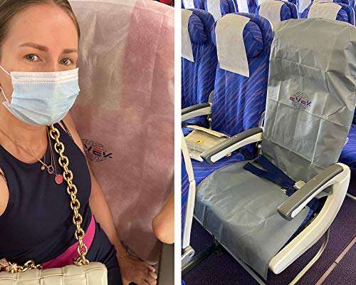 1pcs Protective Airplane Seat Covers for Travel Automotive Seat Cover Plane Protector Cars Taxi Train Public Transit Bus Disposable/Reusable Hygienic (White, 1-Pack) 6