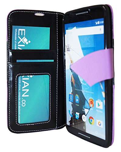Exian Multifunctional Cell Phone Case for Google Nexus 6 - Retail Packaging - Purple & Black 2