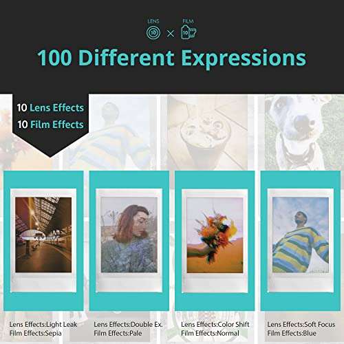 Fujifilm Instax Mini EVO Hybrid Instant Camera Black Bundle with Instax Mini Instant Film 20 Sheets, 32GB microSD Card, Vintage Style Black Camera Case, Bundle 5