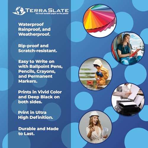 TerraSlate Premium Waterproof Paper, 5 MIL 8.5” x 11”, Laser Printer & Copy Machine Compatible, Durable & Rain/Weather-Proof Copy Paper, White Paper (25 Sheets) 2