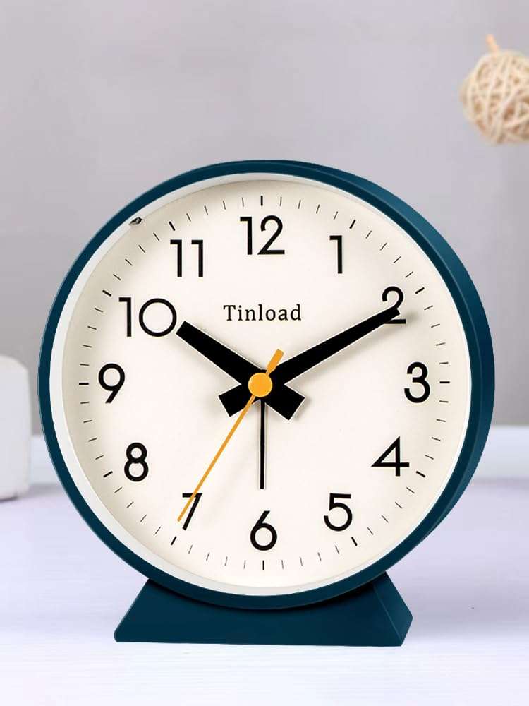 Tinload 4.5" Battery Operated Antique Retro Analog Alarm Clock, Small Silent Bedside Desk Clock with Manual Light, Battery Operated, Snooze, for Living Room, Bedroom, Bedside, Desk(Dark Green) 4